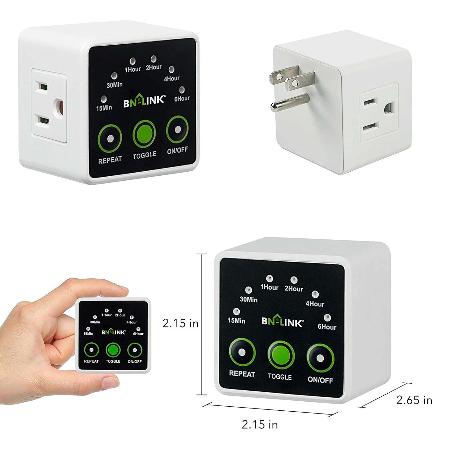 BN-LINK Smart Digital Countdown Timer, Repeat Cycle Timer with 3-Prong Grounded Outlet for Lamps, Light and Home Appliances, 15A/1875W