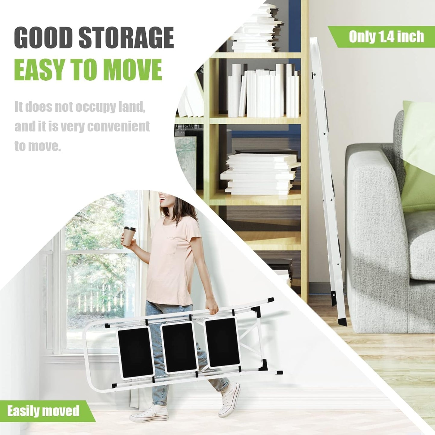 Behome 3 Step Ladder, Folding Step Stool with Wide Anti-Slip Pedal, 330 lbs Sturdy Ladder, Convenient Handgrip, Portable Iron Step Stool for Household, Kitchen