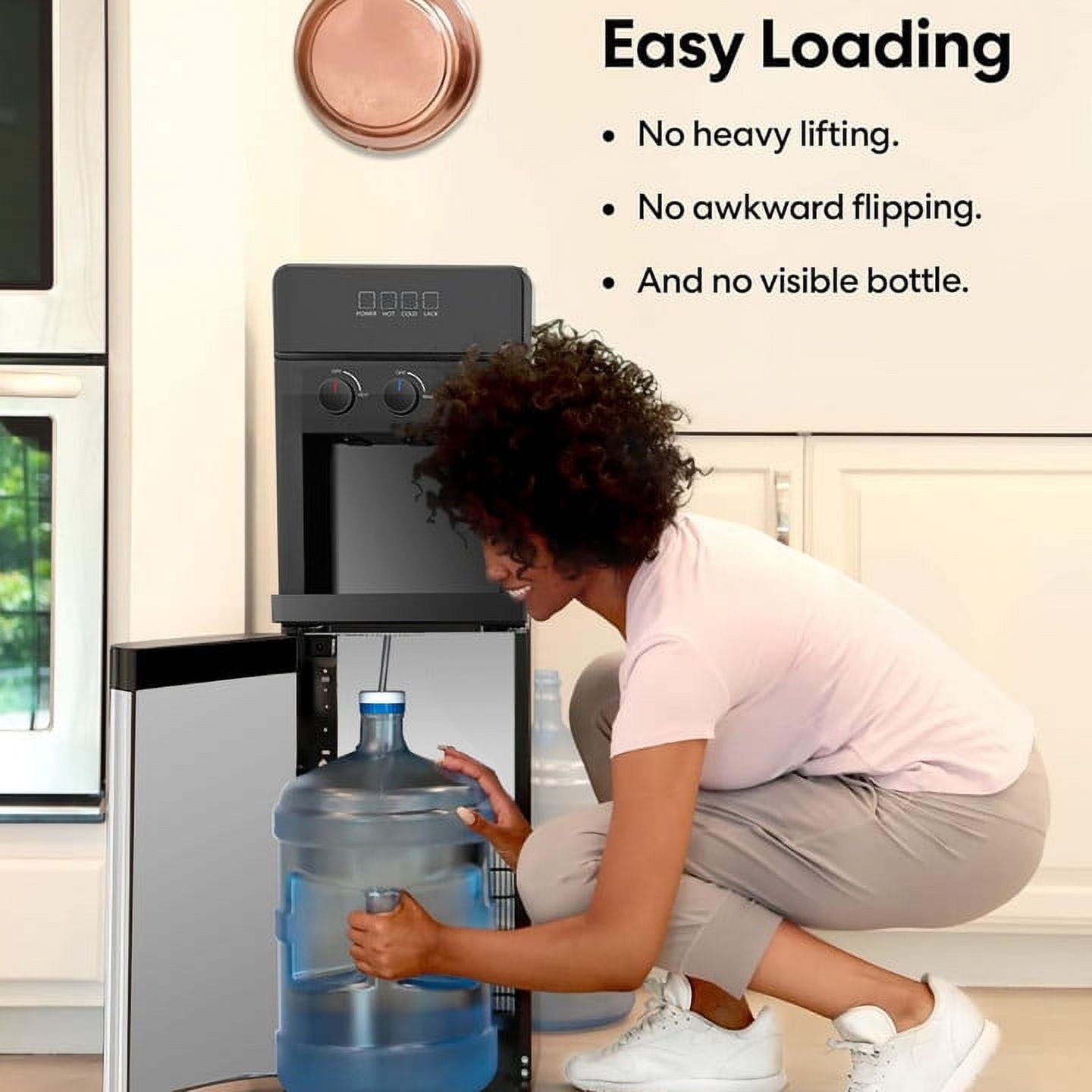 Behome Bottom Load Water Cooler Dispenser with Lack Water Alert, 3 Temperature Settings-Hot, Cold & Room-Temperature Water, Holds Up to 5 Gallon Bottles, Low Noise, for Homes, Kitchens, Dorms