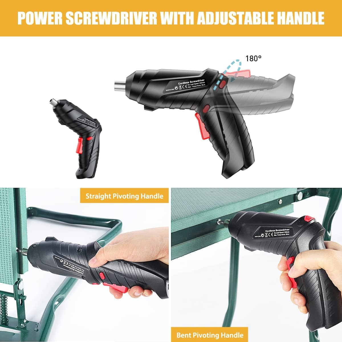 Cordless Screwdriver Set, Electric Screwdriver USB Rechargeable Power Screwdriver, Rotating Handle, LED Light, 45PCS Drill/Driver Accessories