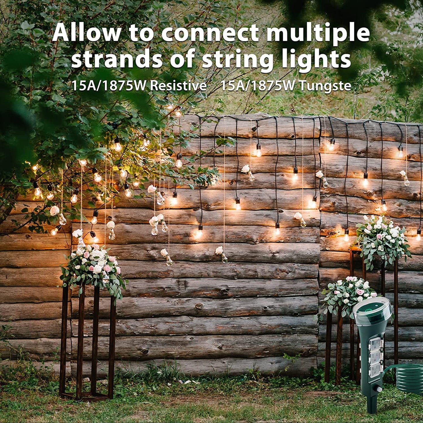 BN-LINK Outdoor Power Stake with 6 Outlets, 6ft Extension Cord Power Strip with Overload Protection, Waterproof Outside Yard Multi-Outlets Use for Camping, Party