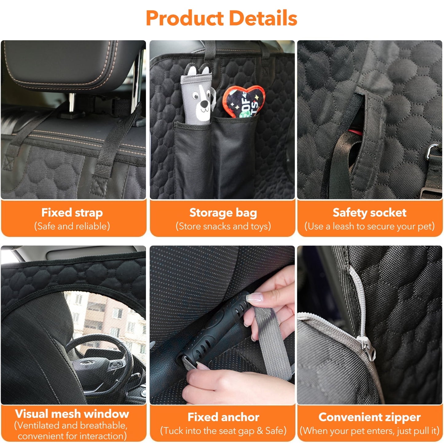Behome Waterproof Dog Car Seat Cover For Back Seat, Collapsible Anti-Scratch Car Seat Protector with Mesh Window & Storage Pocket for Cars Trucks and SUV(52" W x 57" L)