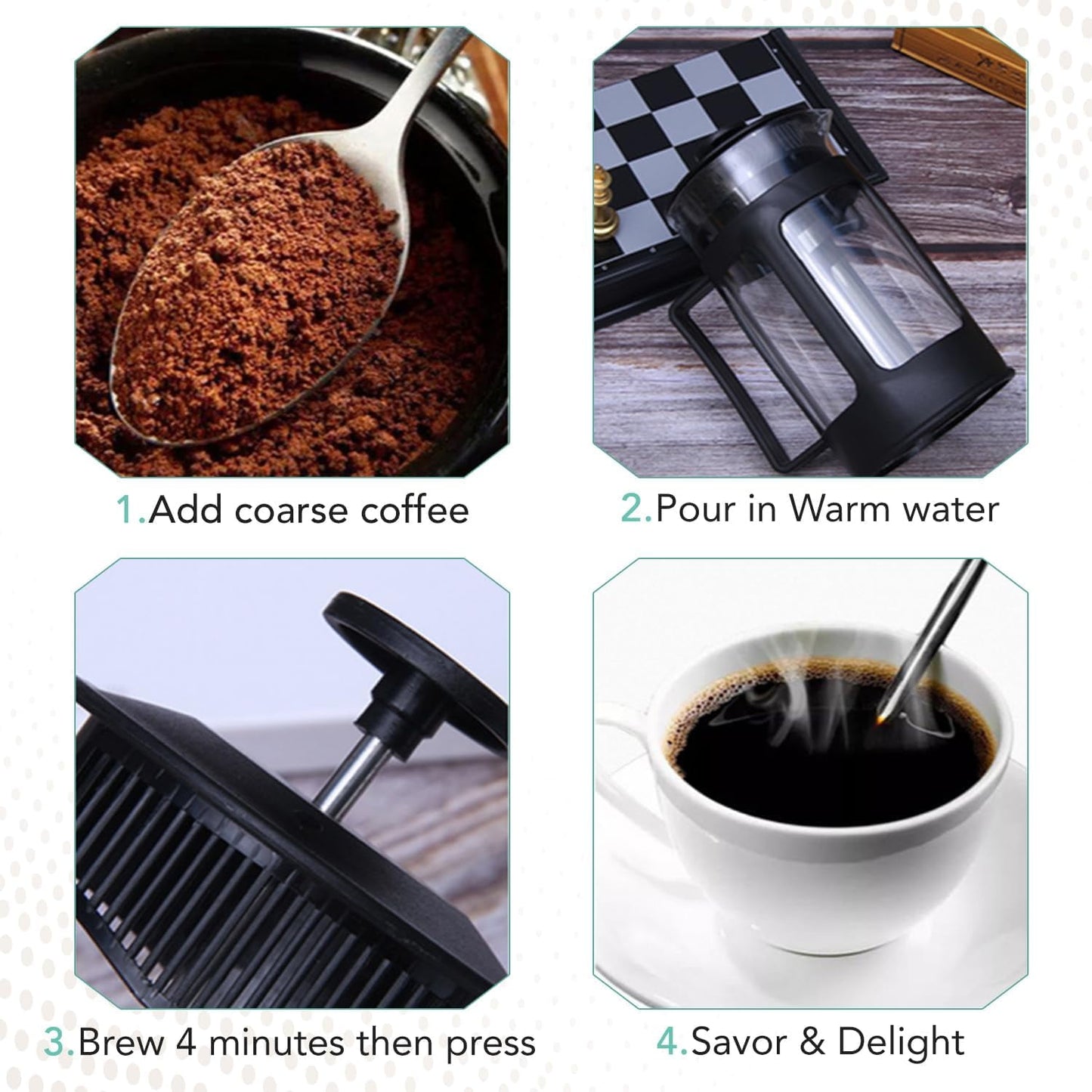 BN-LINK French Press Coffee Maker 34 Oz / 1000 ML, Heat Resistant French Press Tea Maker, Cold Brew Portable French Press, Travel Coffee Press, Tea Press for Loose Tea Gifts