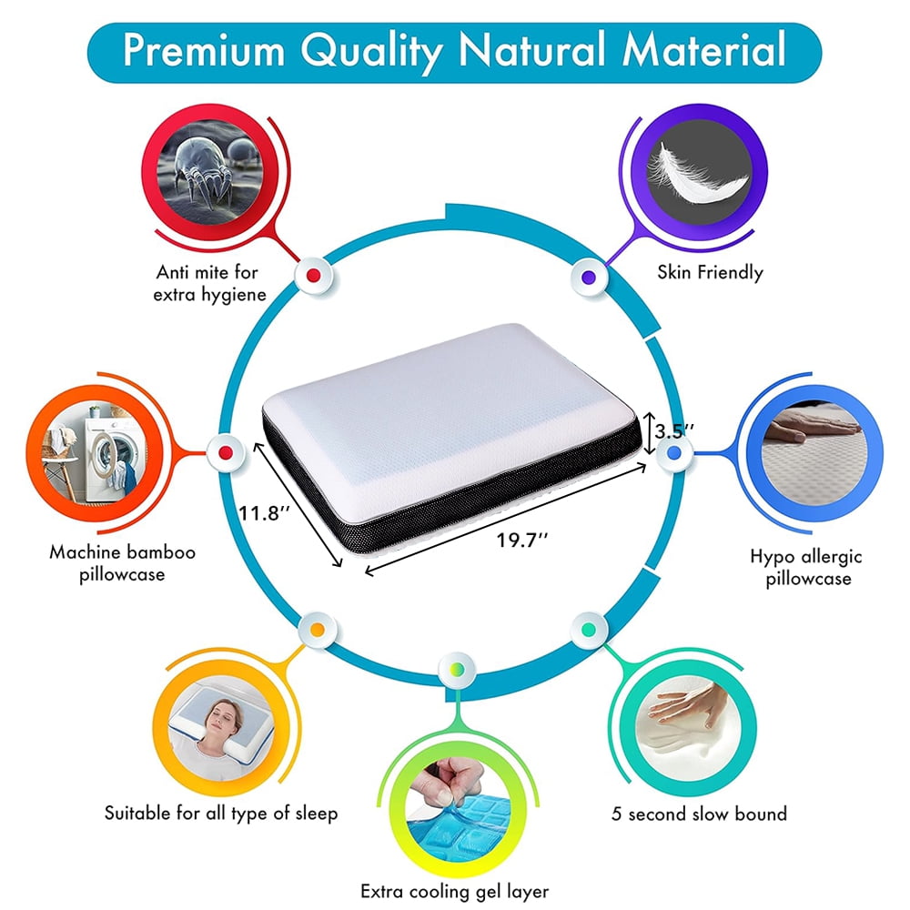 BN-LINK Reversible Cool Gel and Memory Foam Double-Sided Pillow, Soft and Comfortable Orthopedic Support, for All-Season, Washable Cover, Small Size