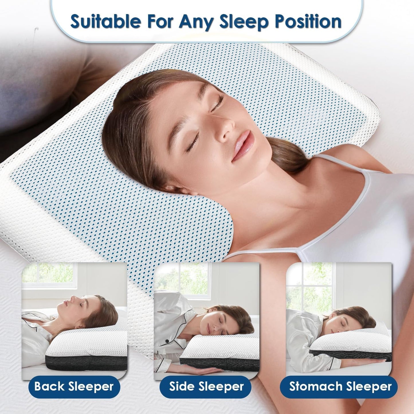 BN-LINK Reversible Cool Gel and Memory Foam Double-Sided Pillow, Soft and Comfortable Orthopedic Support, for All-Season, Washable Cover, Small Size
