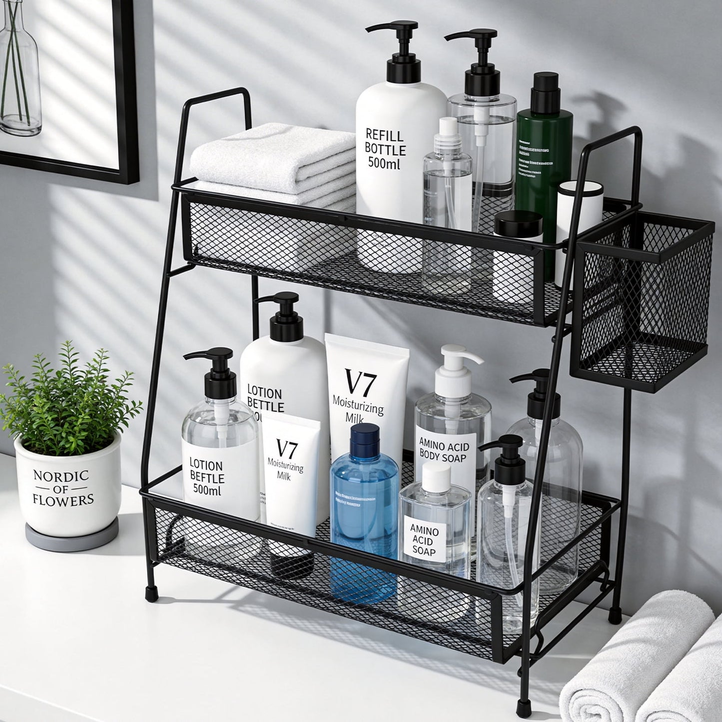 Behome Bathroom Counter Organizer, 2 Tier Vanity Organizer and Storage for Cosmetic Skincare Perfume, Storage Organizers for Bathroom, Kitchen, Dresser, Black