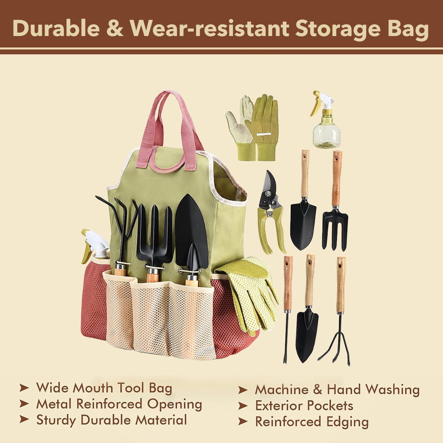 BN-LINK Gardening Tool Set, 9 Piece Heavy Duty Gardening Hand Tools with Delicate and Durable Garden Tools Organizer Handbag, Rust-Proof Garden Tool Set, Ideal Gifts for Women and Men
