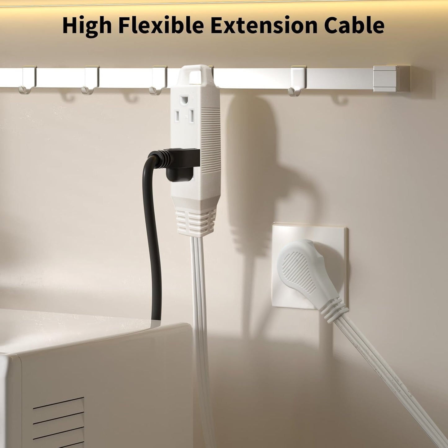 BN-LINK 6ft 3 Outlet Indoor Flat Plug Extension Cord 16/3 SPT-2, White, 3 Prong Grounded, 2-Pack
