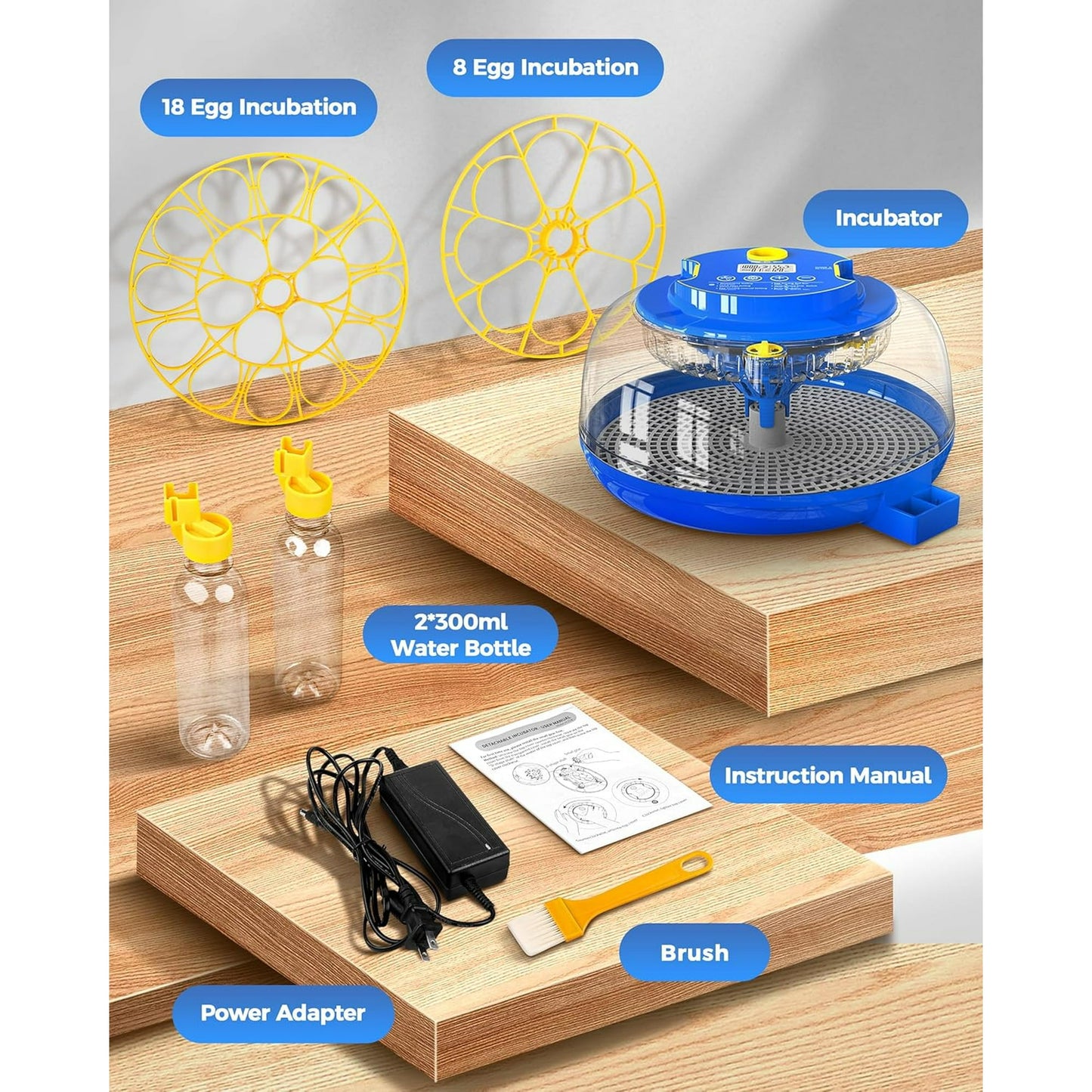 BN-LINK 18 Egg Incubator with Temperature Control, Automatic Egg Turning and Humidity Display, Auto Water Replenishment & 360 Degree View with Egg Candler, for Various Types of Eggs