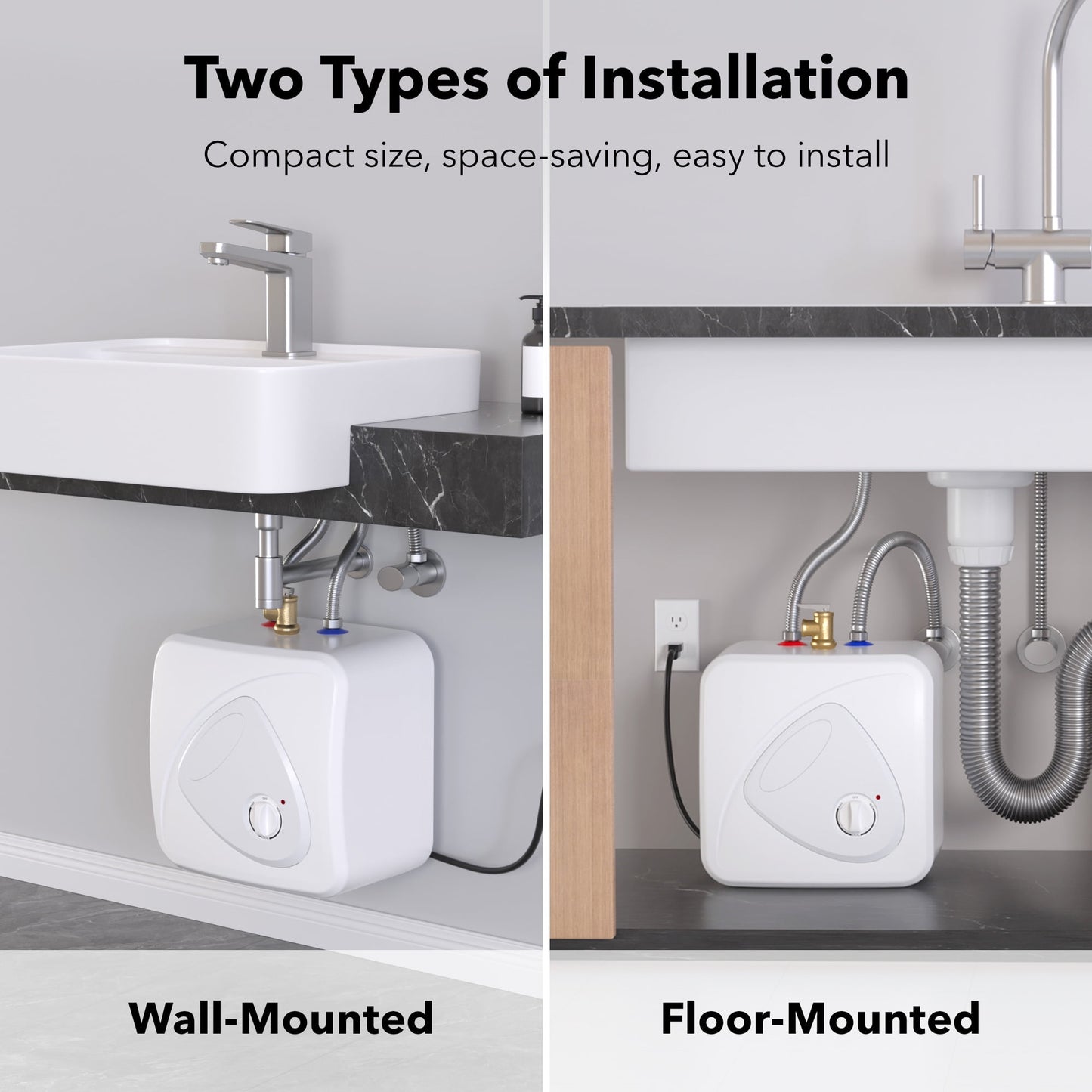 BN-LINK Electric Mini-Tank Water Heater - 2.7 Gallon Small Under Sink Instant Hot Water Heater, 120V 1440W Point of Use Compact Tank for Kitchen, Bathroom, Restaurant - Shelf, Wall, or Floor Mounted