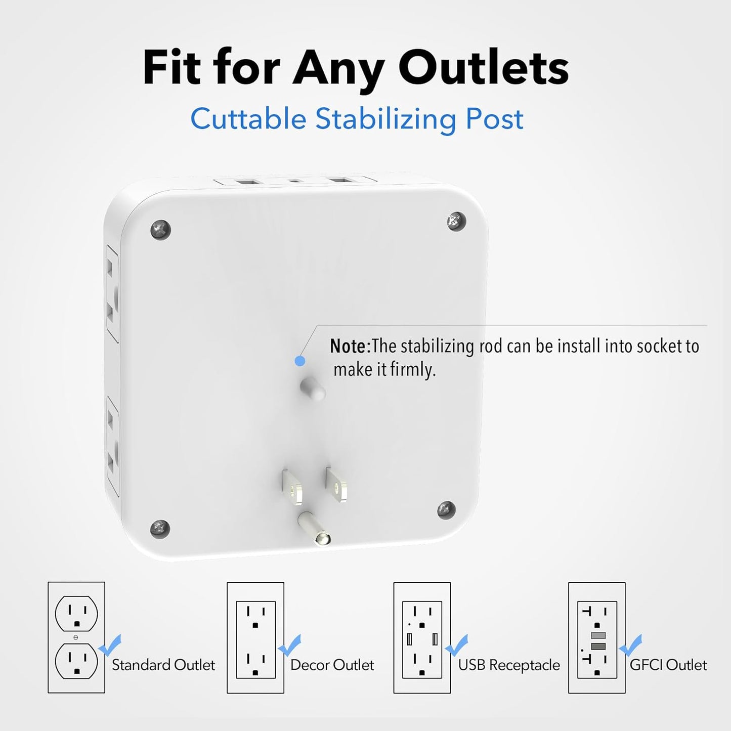 BN-LINK Multi Plug Outlet Extender with 8 Outlets 3 USB Wall Charger(1 USB C), Surge Protector 800 Joules, 3-Sided Multiple Plug Expander Outlet Splitter for Home, Office, Travel, 15A/1875W, White