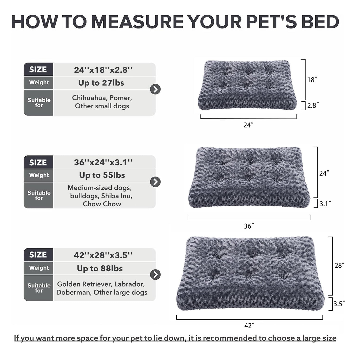 Behome 24Inch Dog Bed for Small Dogs, Soft Plush Pet Crate Bed with Rose Velvet, Non Removable Machine/Hand Washable Bolster with Anti Slip & Scratch Resistant(Dark Gray)