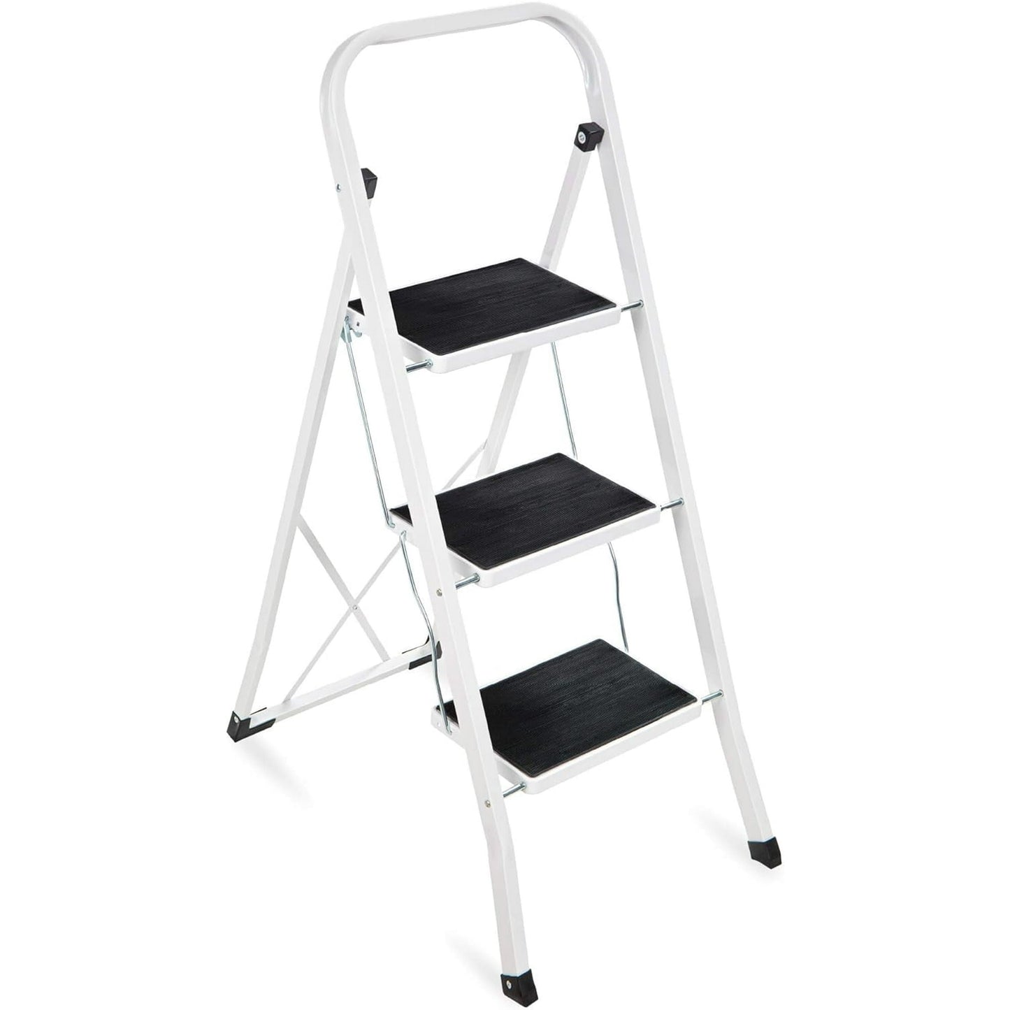 Behome 3 Step Ladder, Folding Step Stool with Wide Anti-Slip Pedal, 330 lbs Sturdy Ladder, Convenient Handgrip, Portable Iron Step Stool for Household, Kitchen