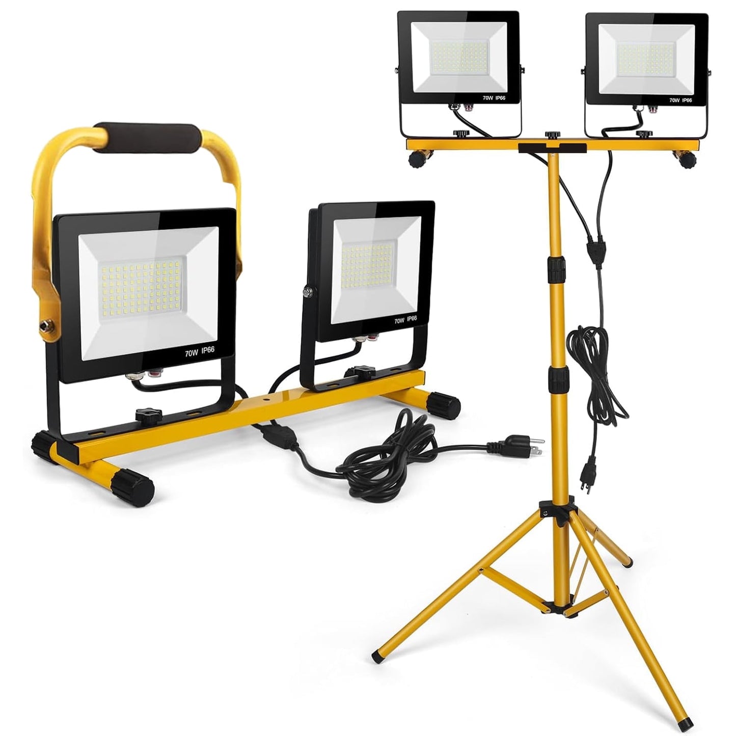 Behome 18000 Lumen LED Work Lights with Stand, 2 Adjustable Head Waterproof Lamp with Individual Switch, Foldable Tripod Stand for Outdoor Indoor Job Site Lighting, 6500K