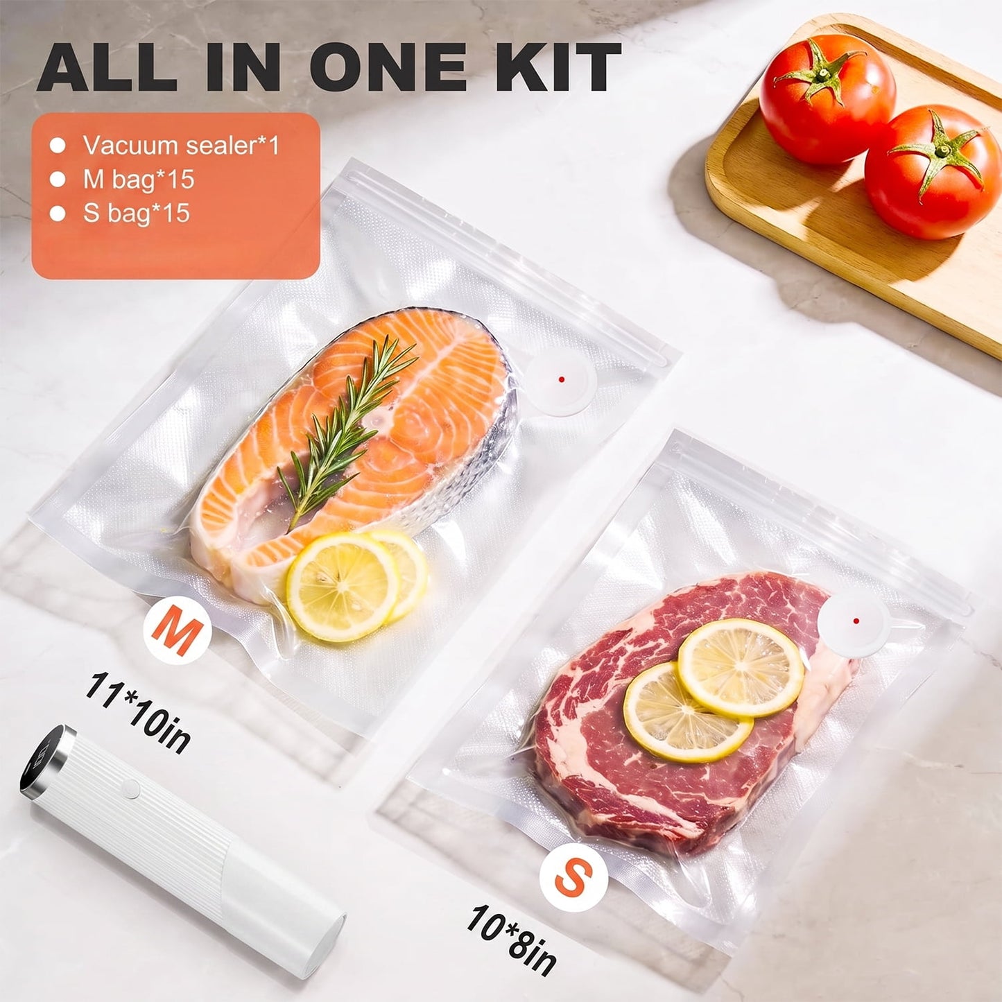 Behome Handheld Vacuum Sealer Machine, Cordless Low-Noise Vacuum Sealer for Food with 30 Reusable Vacuum Bags, Compact Food Sealer for Kitchen Storage & Meal Prep