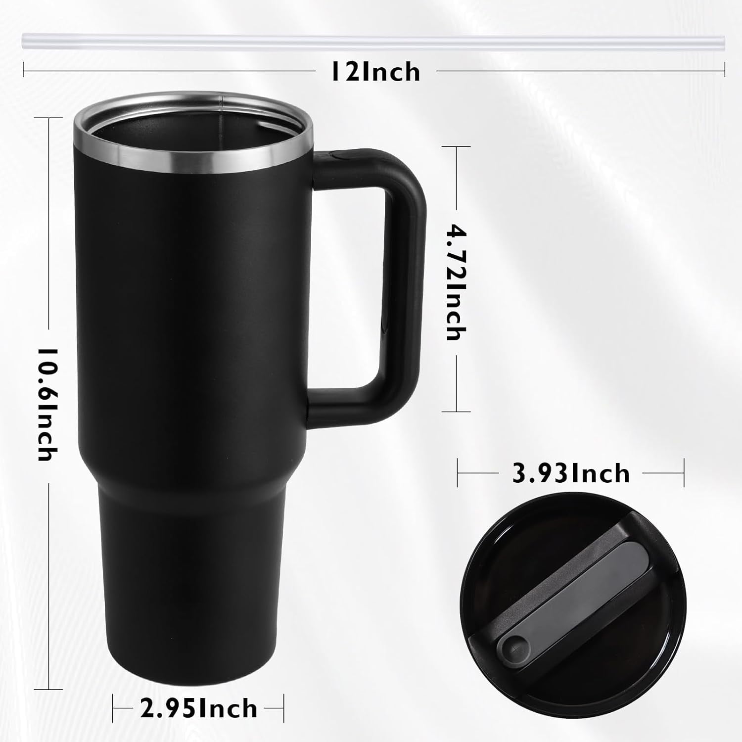 BN-LINK 40 oz Tumbler with Handle and Straw Lid, Simple Modern Design, Insulated Cup Reusable Stainless Steel, Water Bottle Travel Mug Cup holder Friendly, Gifts for Women Men (Black)