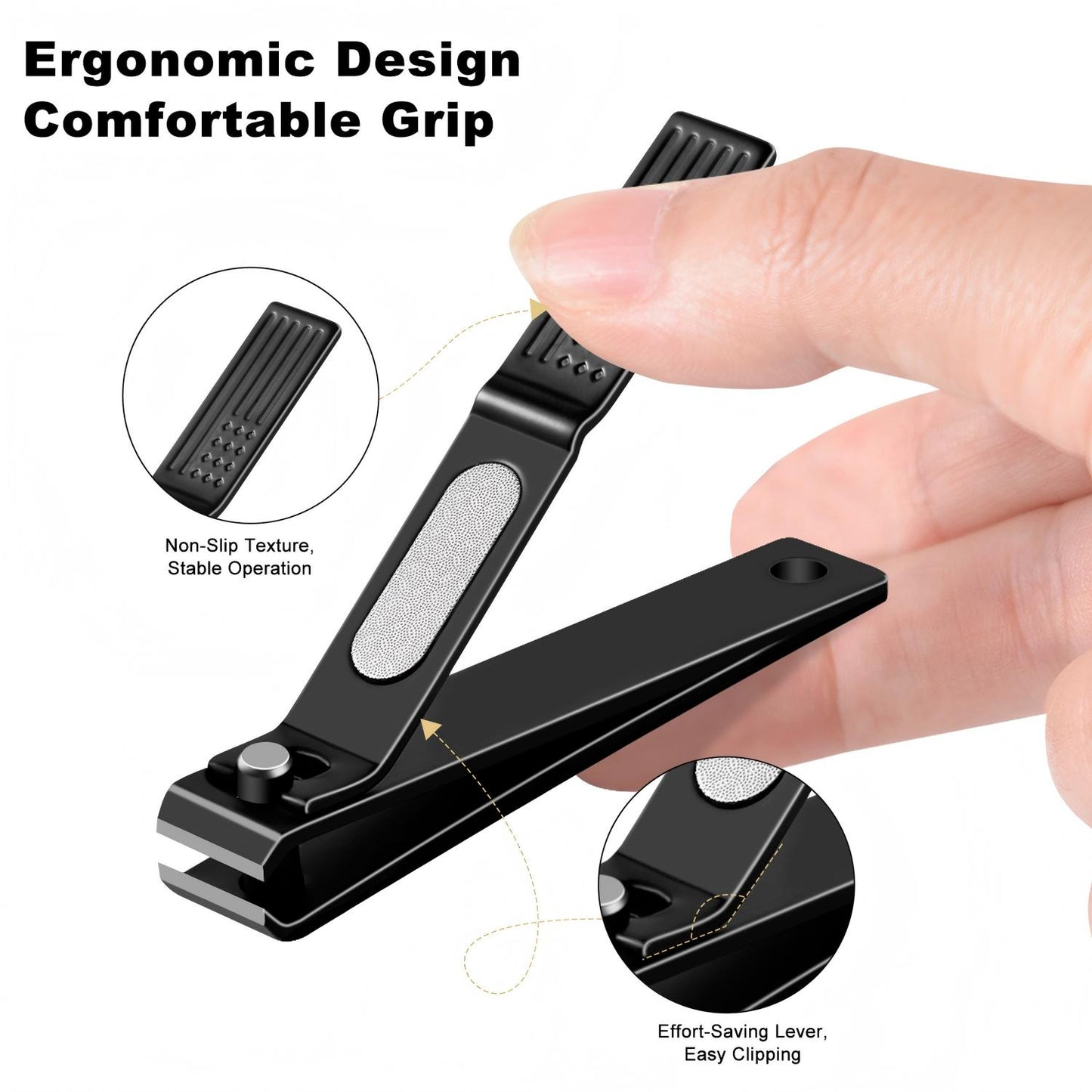 Behome Nail Clippers Set, Ultra Sharp Stainless Steel Fingernail & Toenails Clipper and Nail File with Tin Case, Black