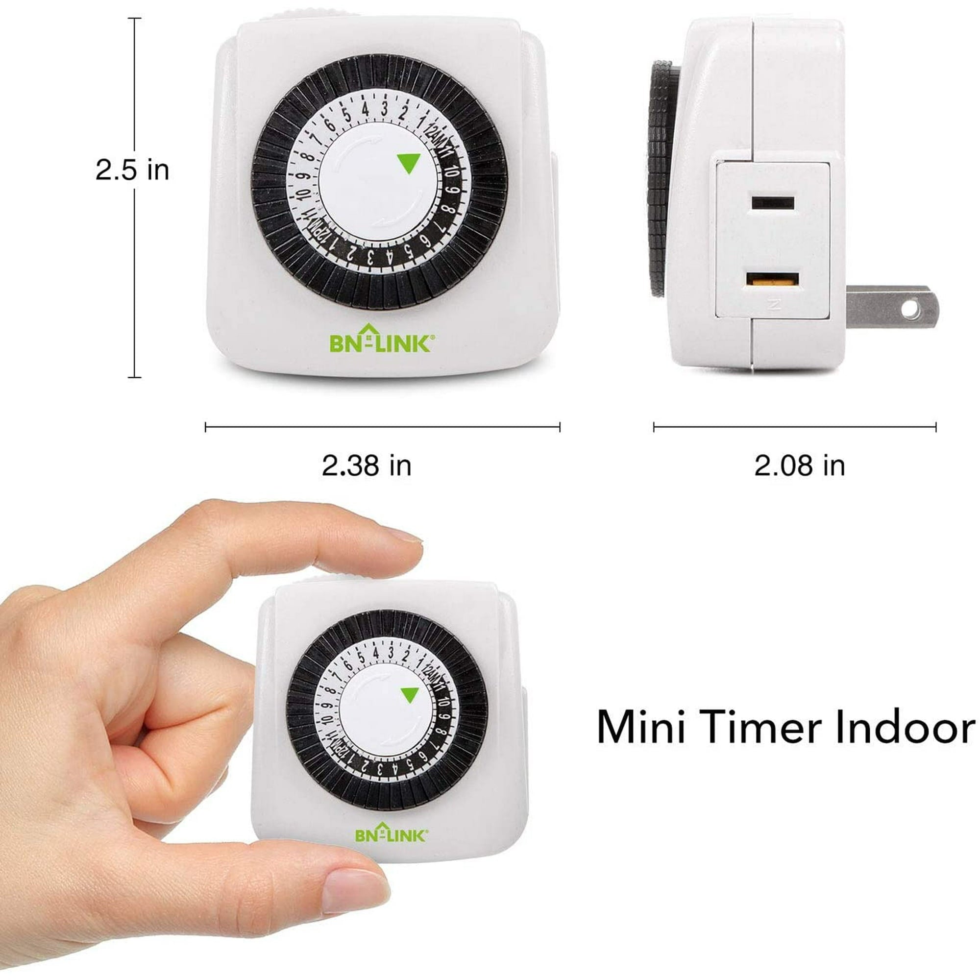 Century Mini Indoor 24-Hour Mechanical Outlet Timer, 2 Prong, 2-Pack