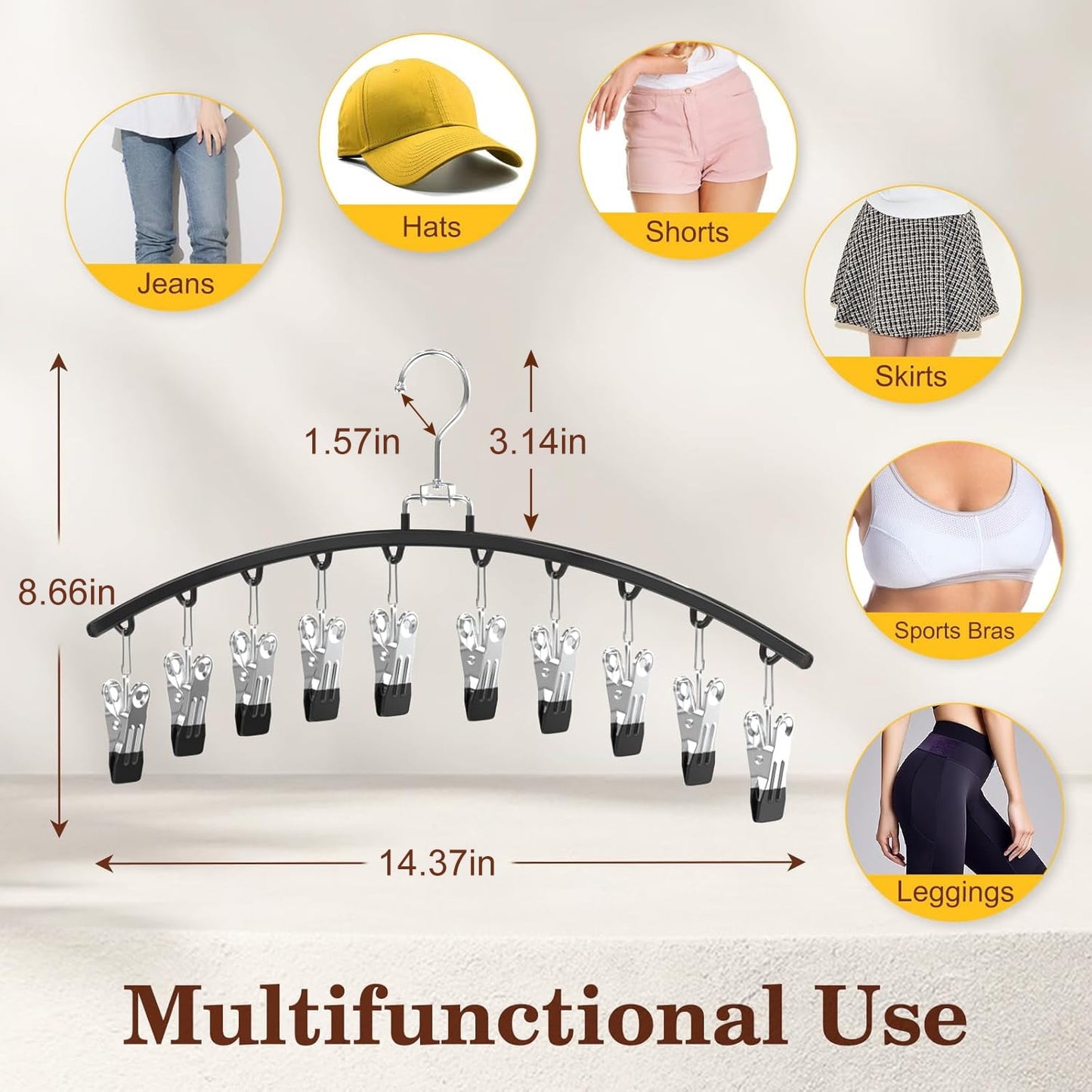 Behome 2 Pack Pants Hangers, Legging Organizer for Closet with 10 Clips, Space Saving Hanging Closet Organizer for Shorts, Jeans, Skirts, Pants