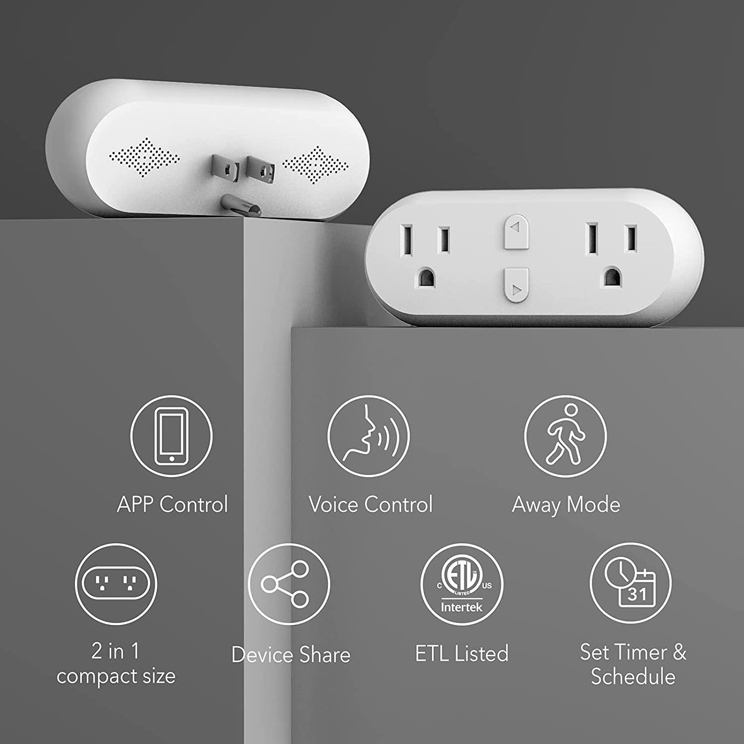 HBN Smart Plug 15A, WiFi Outlet Extender Dual Socket Plugs Works with Alexa, Google Home Assistant, Remote Control with Timer Function, No Hub Required, ETL Certified, 2.4G WiFi Only, 1- Pack