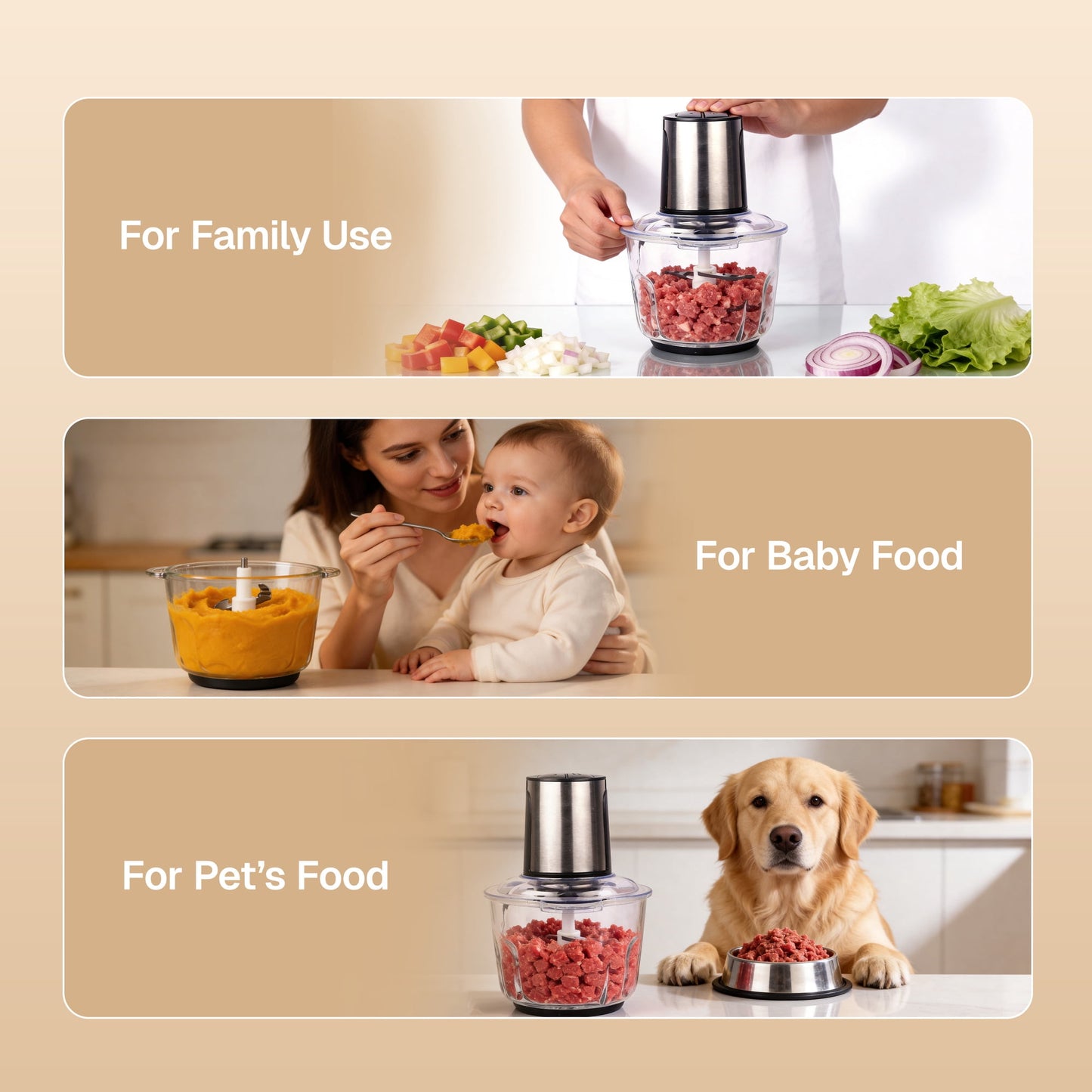 Behome Food Processors, 10 Cup Electric Food Chopper Meat Grinder & Vegetable Chopper with Powerful 400W Copper Motor Blades for Fruits/Meat/Nuts