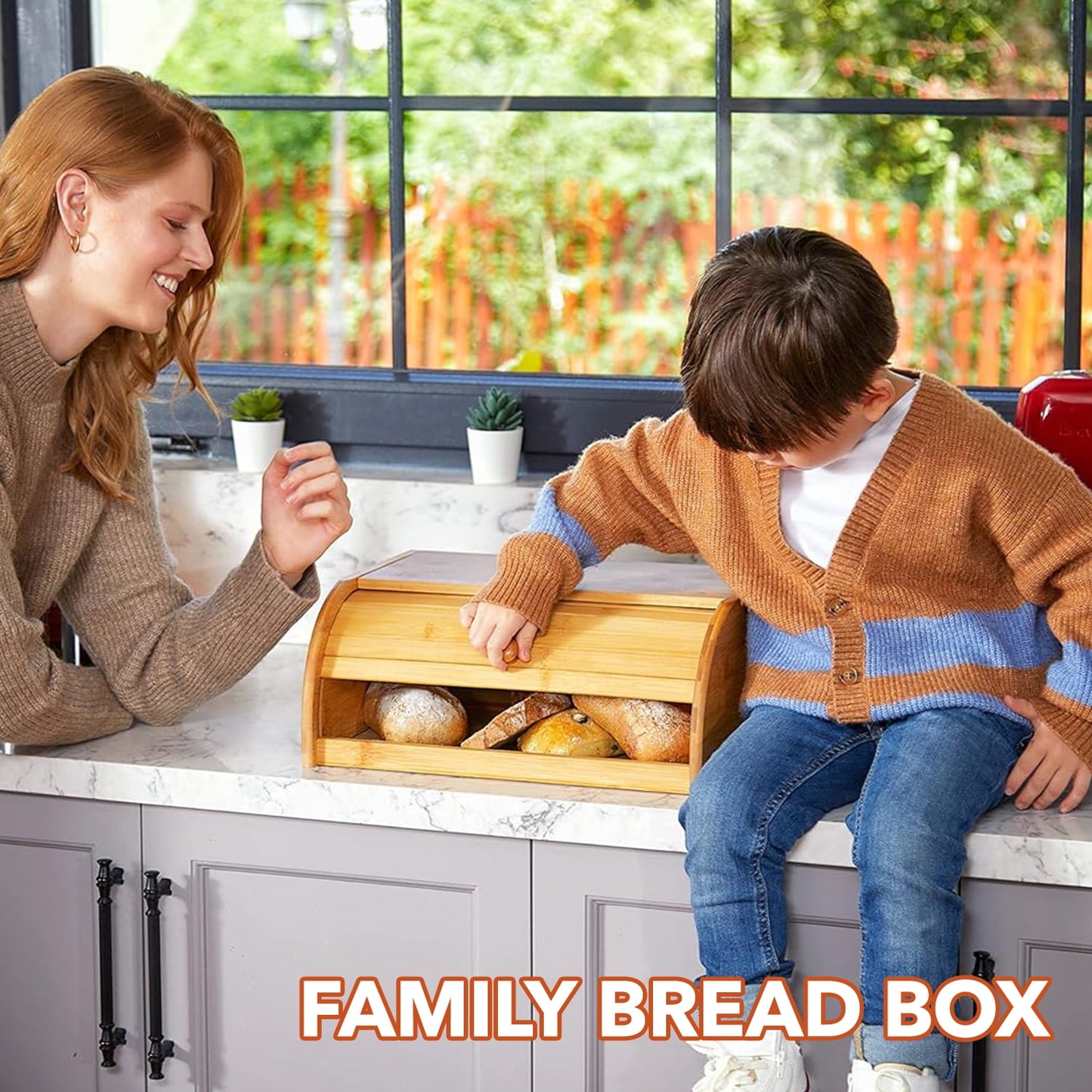 BN-LINK Bread Box, Bamboo Wood Bread Storage Box for Kitchen Countertop, Assembly Required Bread Bin
