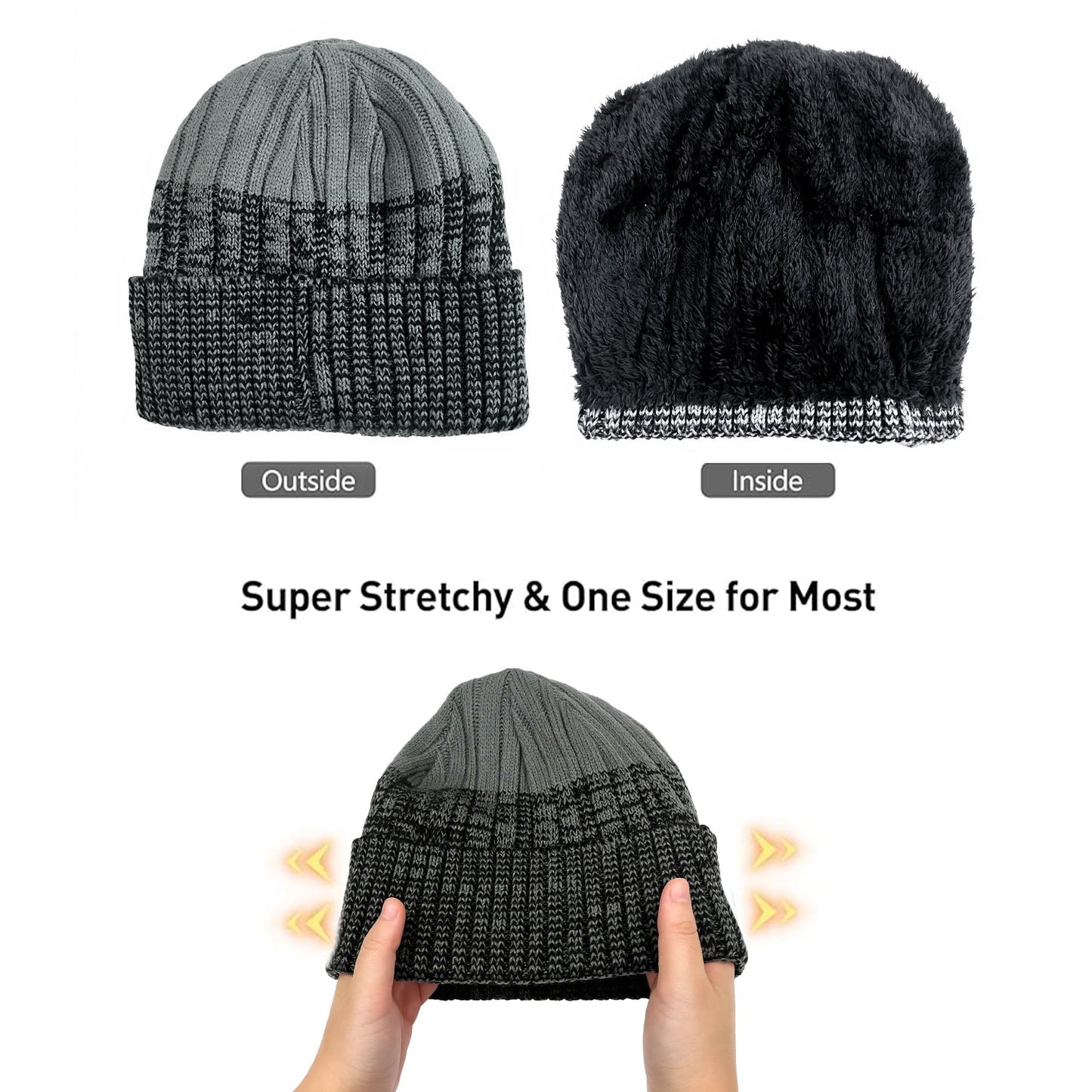 Behome Winter Gloves and Scarf Set, Knit Warm Long Neck Scarves Cap Gloves 3 in 1 Set for Men, Dark Gray