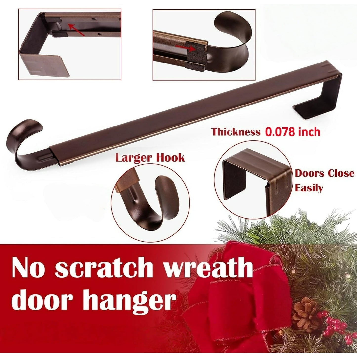 Behome 2 Pack Wreath Hanger, Adjustable Metal Wreath Hook Holder for Front Door Decor from 15.5"-26", Inside-Outside Over The Door Hooks Organizer Home Decor