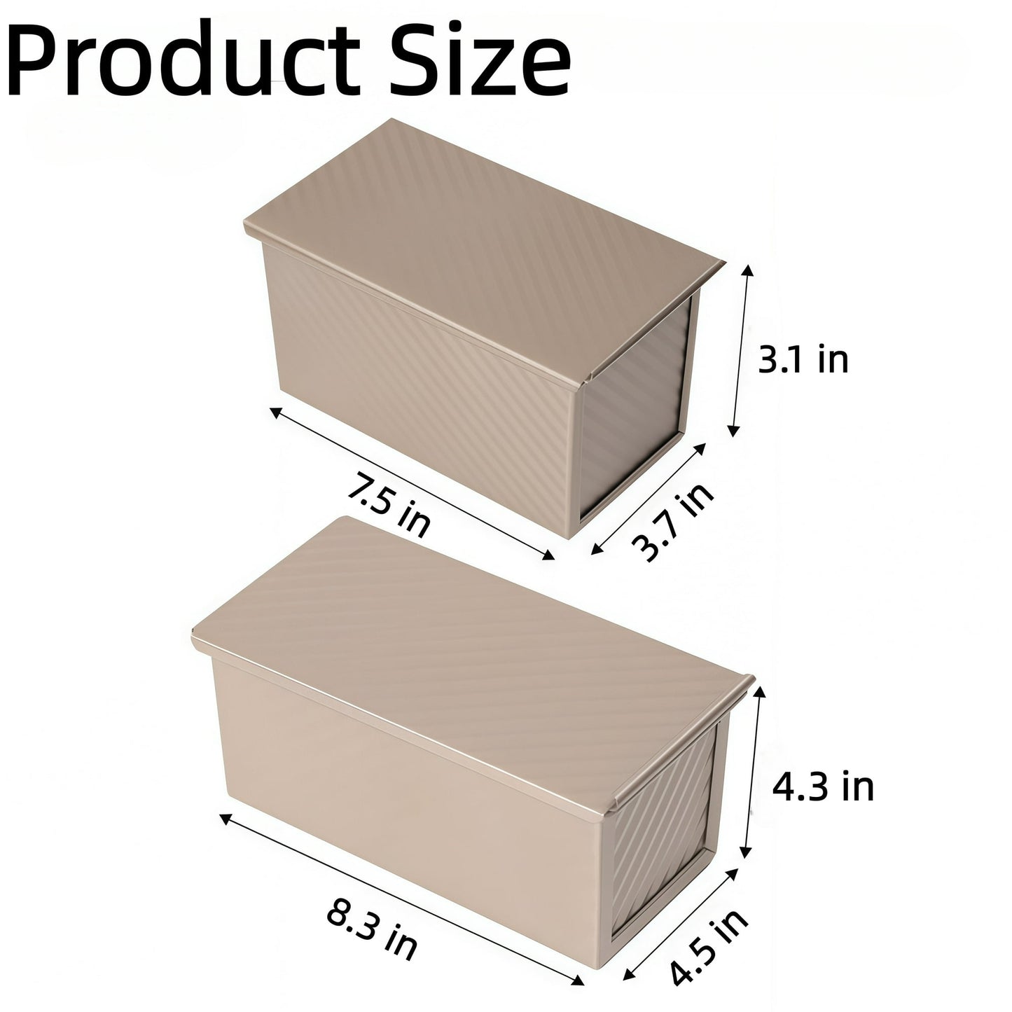 Behome 2 Pack Loaf Pan with Lid, 1 lb/0.5 lb Dough Capacity Bread Pans, Non-Stick Sandwich Bread Loaf Pan for Homemade Baking Bread, Gold