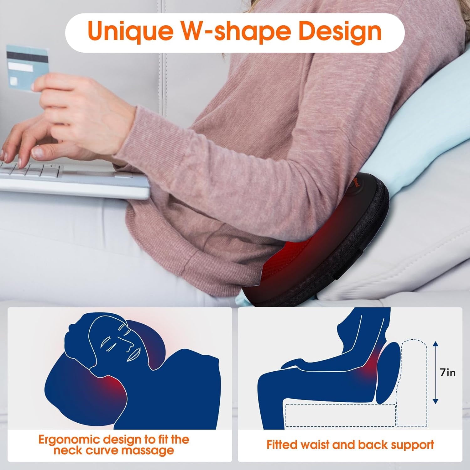 Behome Back and Neck Massager with Heat, Electric 3D Deep Kneading Tissue Massage Pillow for Chair & Car, Muscle Pain Relief on Shoulders, Legs, Foot, office and Home Use