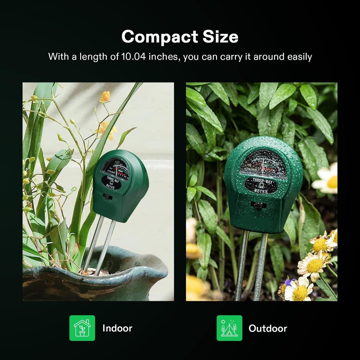 BN-LINK Soil Meter, 3-in-1 Plant Moisture Light PH Tester for Gardening, Farming Indoor & Outdoor Use, No Batteries Needed, 2 Pack, Green