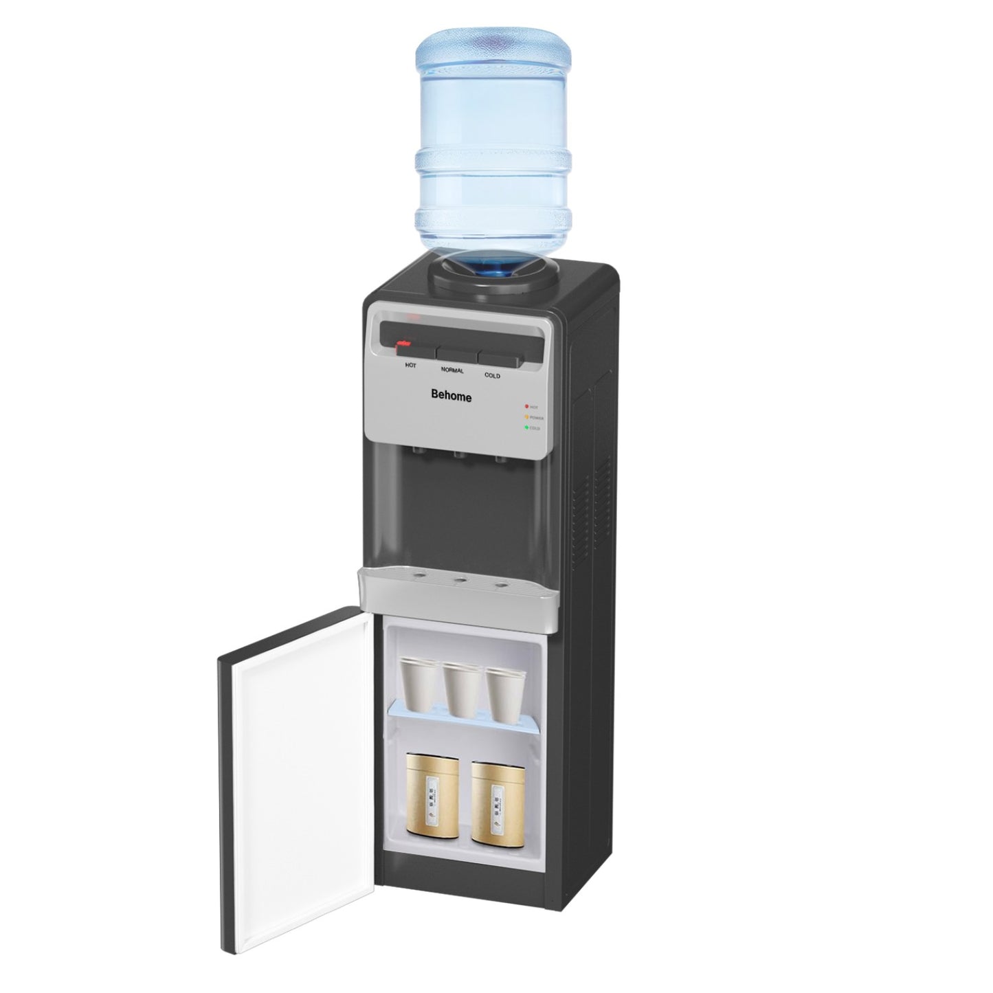 Behome Top Loading Water Cooler Dispenser, 3 Temperature Settings-Hot, Cold & Normal Water, Child Safety Lock, Holds 3 or 5 Gallon Bottles, for Homes, Kitchens, Offices, Dorms