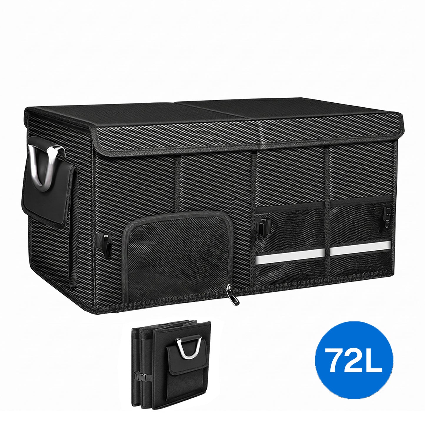 BN-LINK Collapsible Trunk Organizer, 24"L x 14"W x 12"H Car Trunk Organizer with Lid, Multi-Compartment Cargo Organizer for SUV, Truck, Sedan,Black