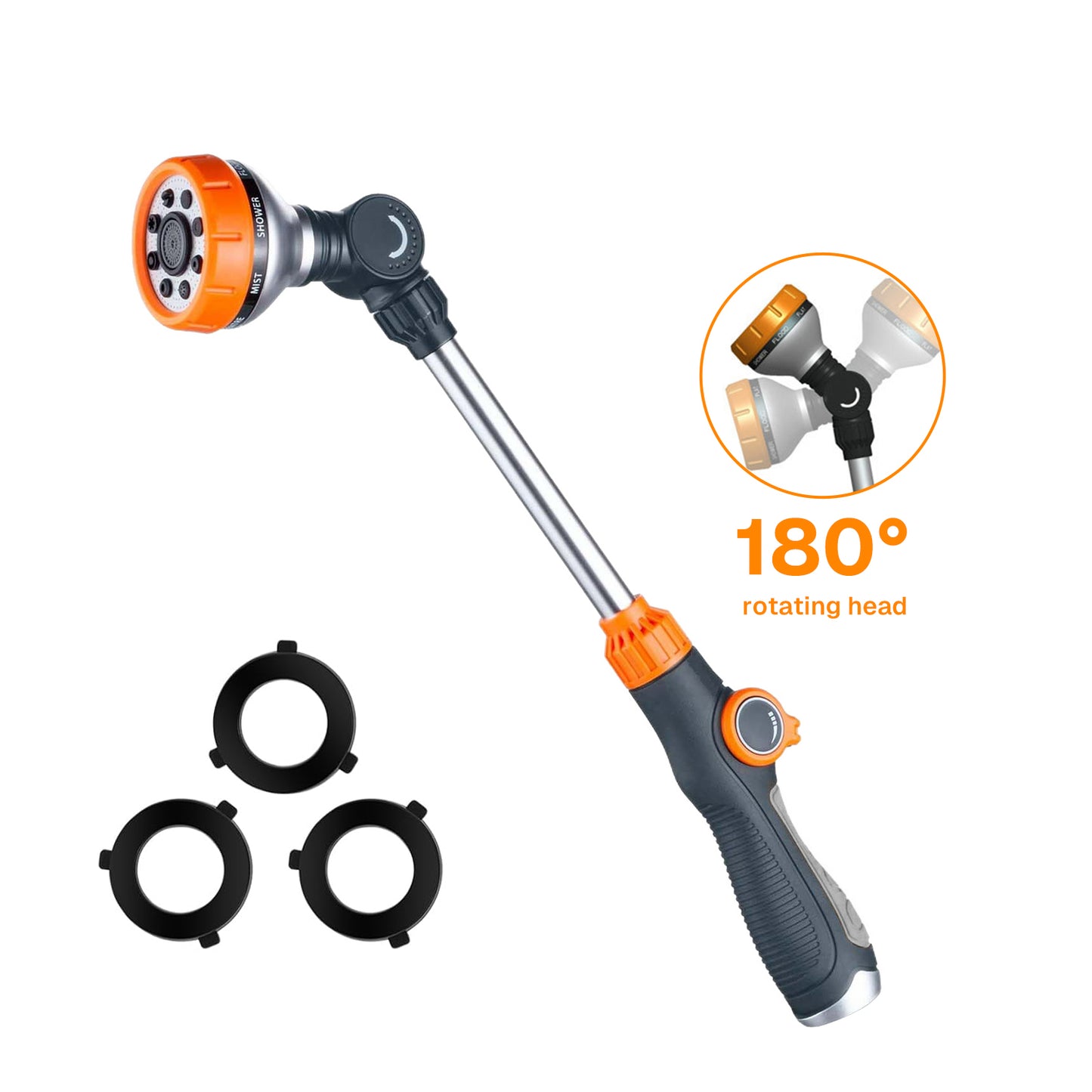 BN-LINK Watering Wand,8 Spray Patterns, 180° Adjustable Rotating Head with Thumb Flow Control，Garden Watering Wand for Plants, Flowers, Hanging Baskets,Car Wash