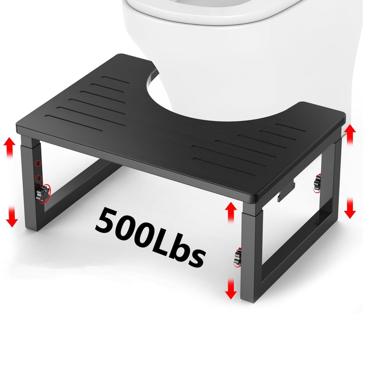 Behome Foldable Toilet Stool, 7 in, 8 in or 9 in Adjustable Height Potty Stool for Adults, Non-Slip Poop Step Stool for Bathroom, Improve Squatting Posture and Comfort, Black
