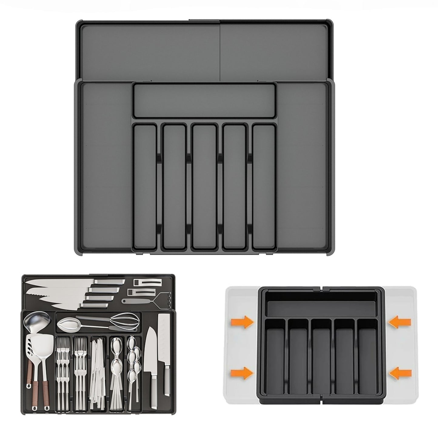 Behome Silverware Organizer, Expandable Silverware Tray for Drawer, Space-Saving 9 Storage Compartments Holds Silverware, Multipurpose Kitchen Drawer Organizer for Forks, Knives, Black