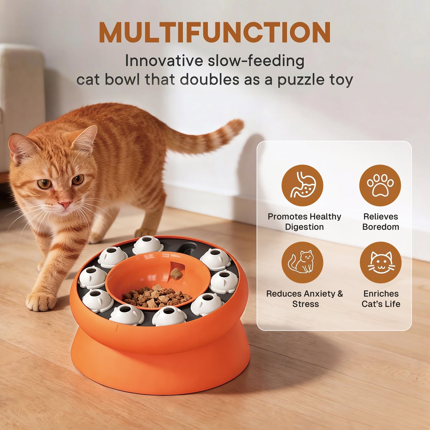 BN-LINK Interactive Cat Puzzle Feeder, Elevated Slow Feeder Bowl for Indoor Cats, Cat Enrichment Toy for Mental Stimulation and Boredom Relief