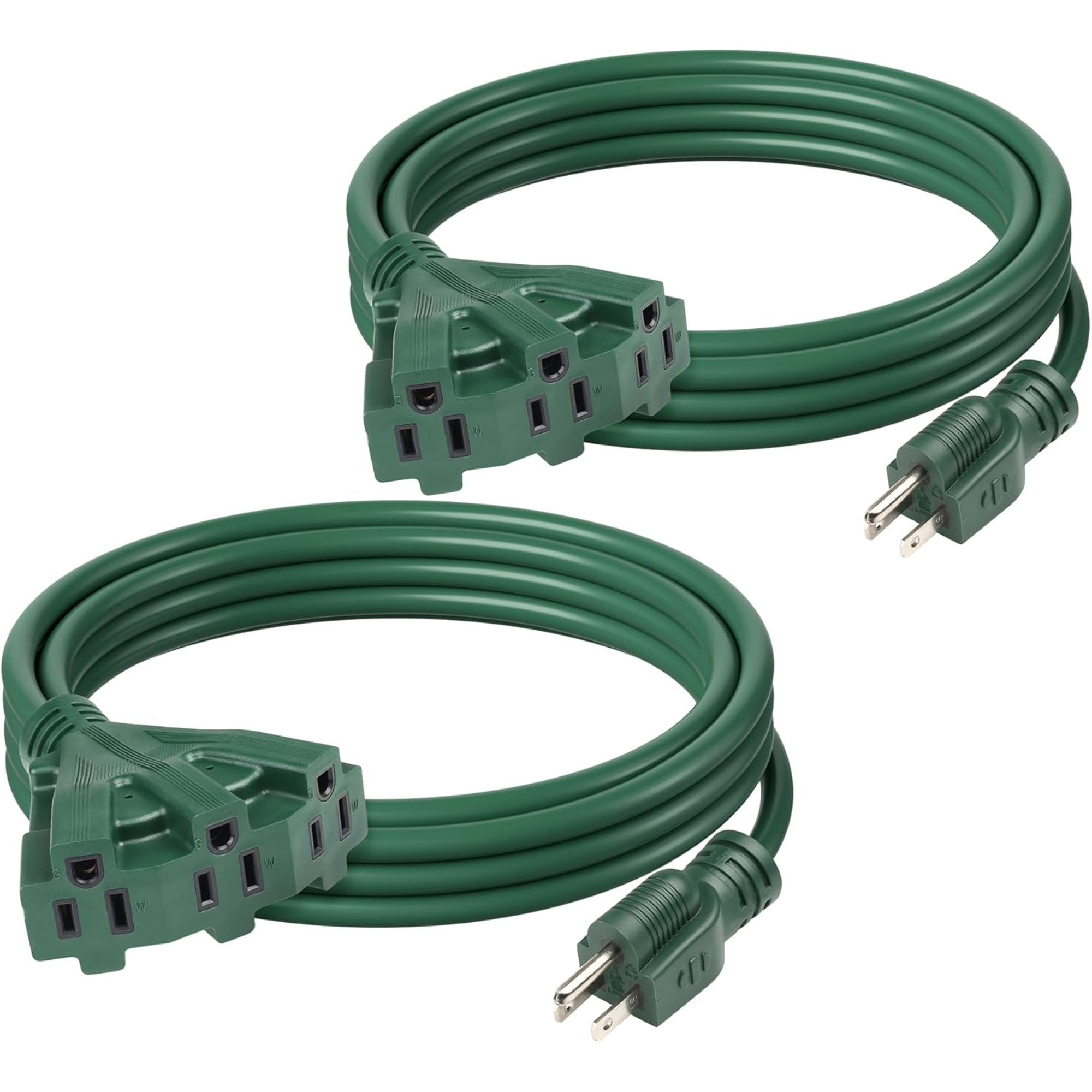 BN-LINK 2 Pack 10 ft 3 Outlet Lawn & Garden Outdoor Extension Cord 16/3 SJTW, Green, 3 Prong Grounded Plug