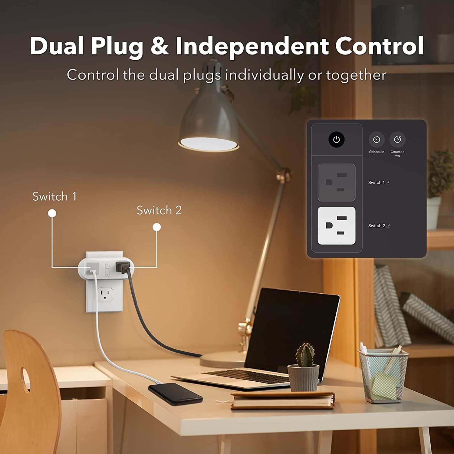 HBN Smart Plug 15A, WiFi Outlet Extender Dual Socket Plugs Works with Alexa, Google Home Assistant, Remote Control with Timer Function, No Hub Required, ETL Certified, 2.4G WiFi Only, 1- Pack