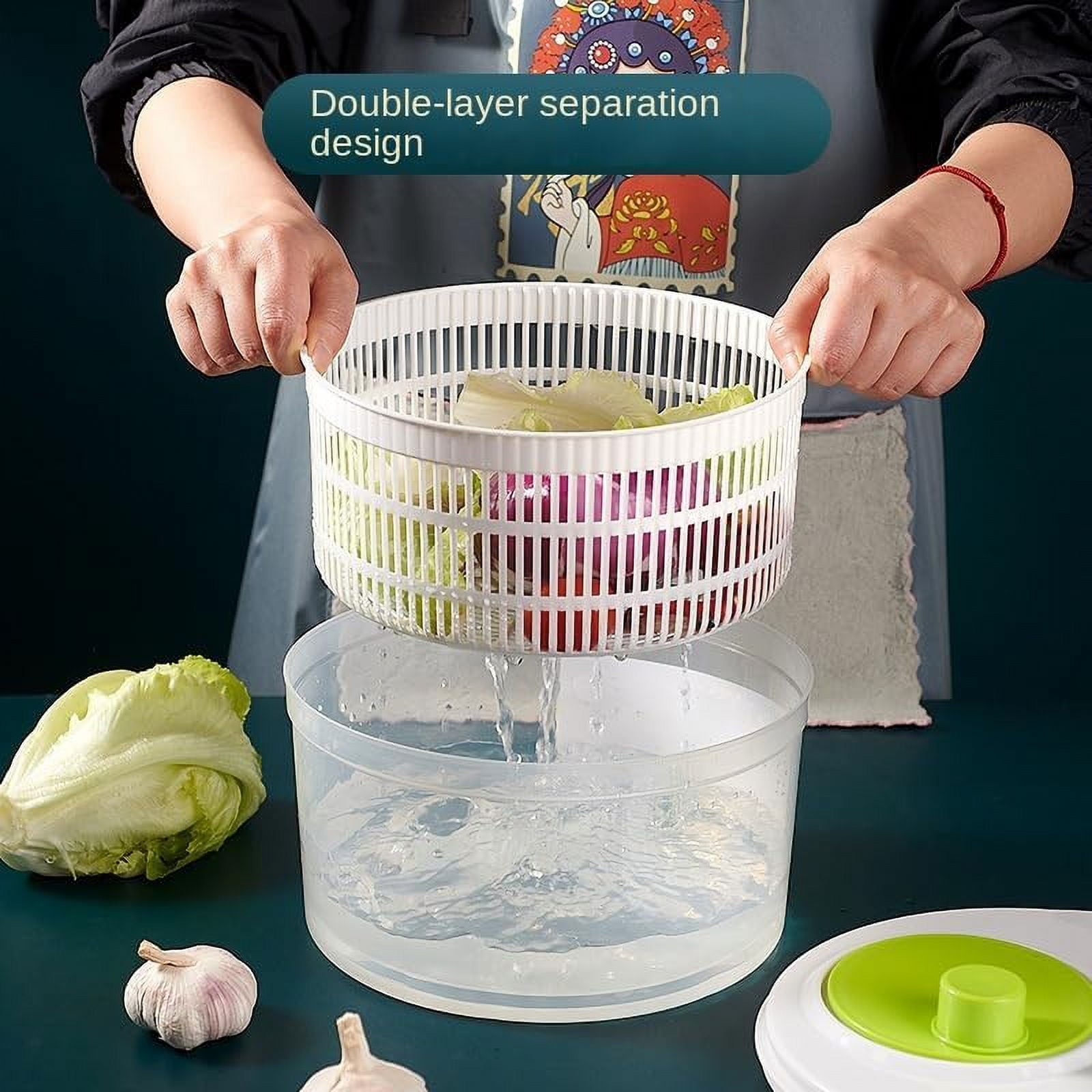 BN-LINK 3L Salad Spinner with Drain, Quick and Easy Multi-Use Lettuce Spinner, Vegetable Dryer, Fruit Washer, Pasta and Fries Spinner