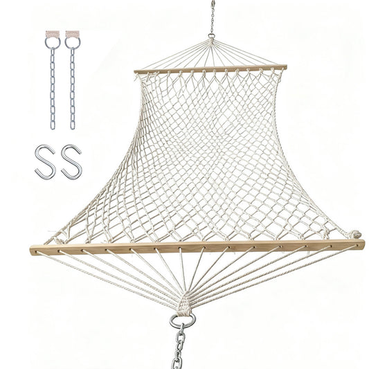 BN-LINK Cotton Rope Hammock,Handwoven Hammock with Hardwood Spreader Bars,Double Hammock for Outdoor Backyard Patio Poolside,330 LBS Weight Capacity, Natural