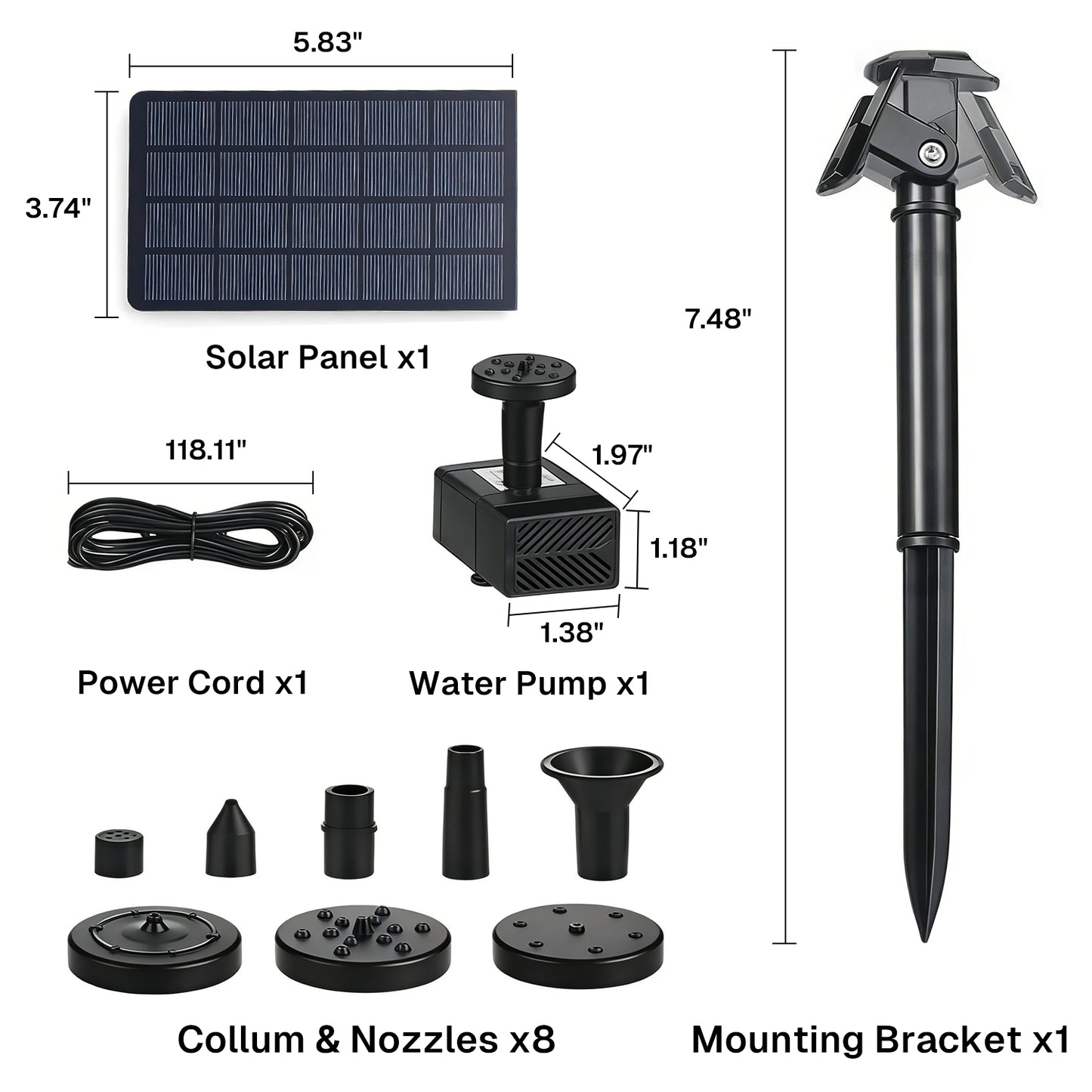 BN-LINK 2.5W Solar Fountain Pump,Solar Power Water Pump with 5 Nozzles, Outdoor Solar Pump for Bird Bath ,Garden Pool, Pond, Fish Tank