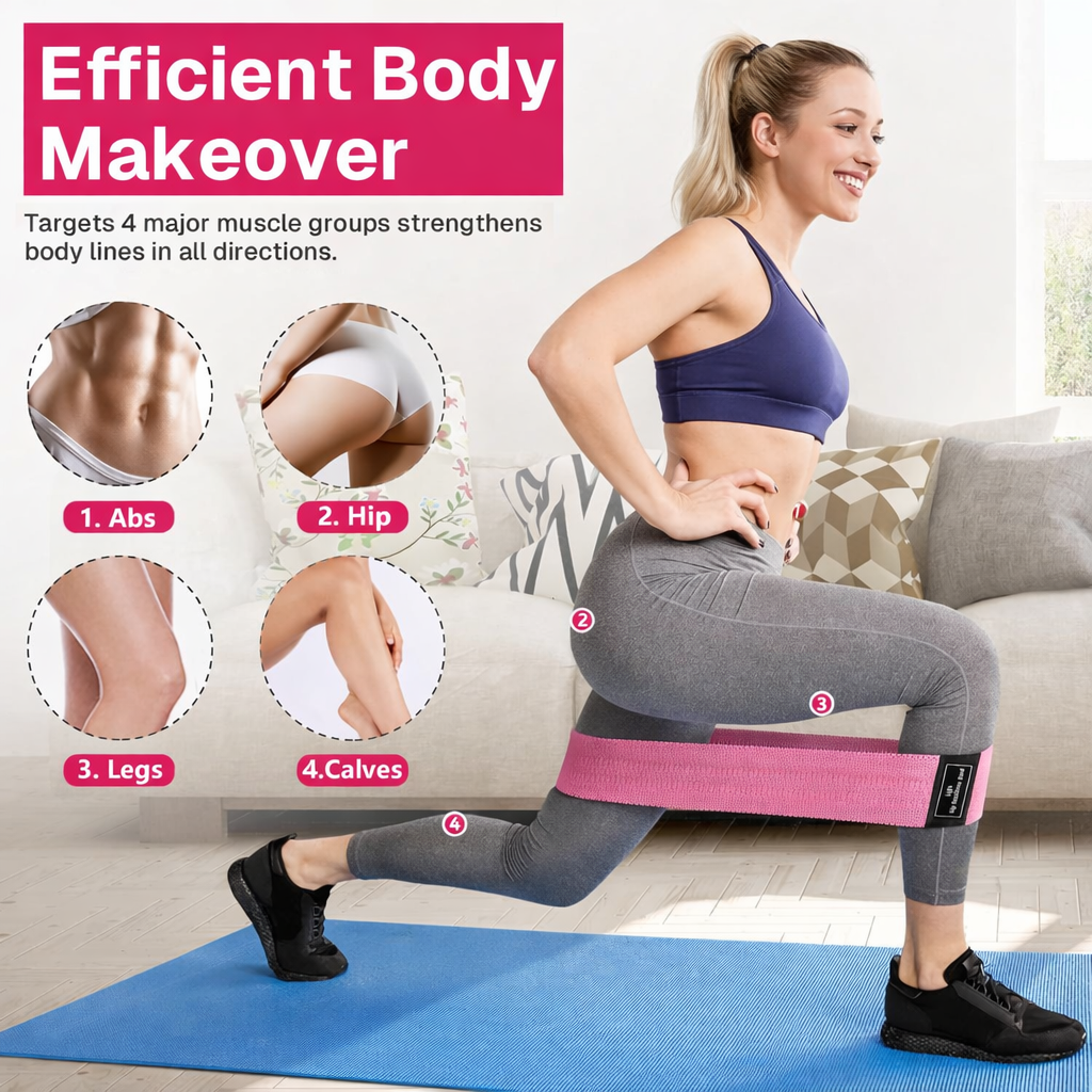 Behome 3 Pack Resistance Bands for Working Out, Fabric Exercise Bands with Workout Guide, Strength Training Bands for Legs, Glutes, Yoga, Pilates & Home Fitness