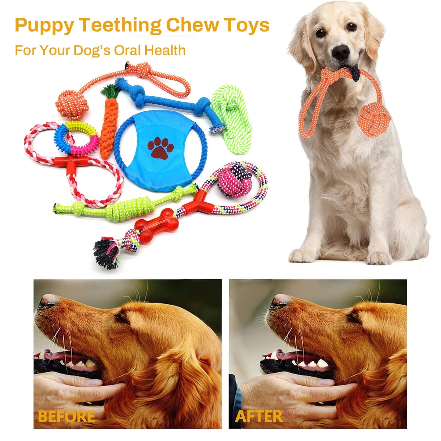 BN-LINK 10 Pack Dog Toys, Dog Chew Toys, Puppy Teething Toys with Tug of War and Rope Toys for Puppies and Small Dogs, Interactive Dog Toys for Boredom Relief