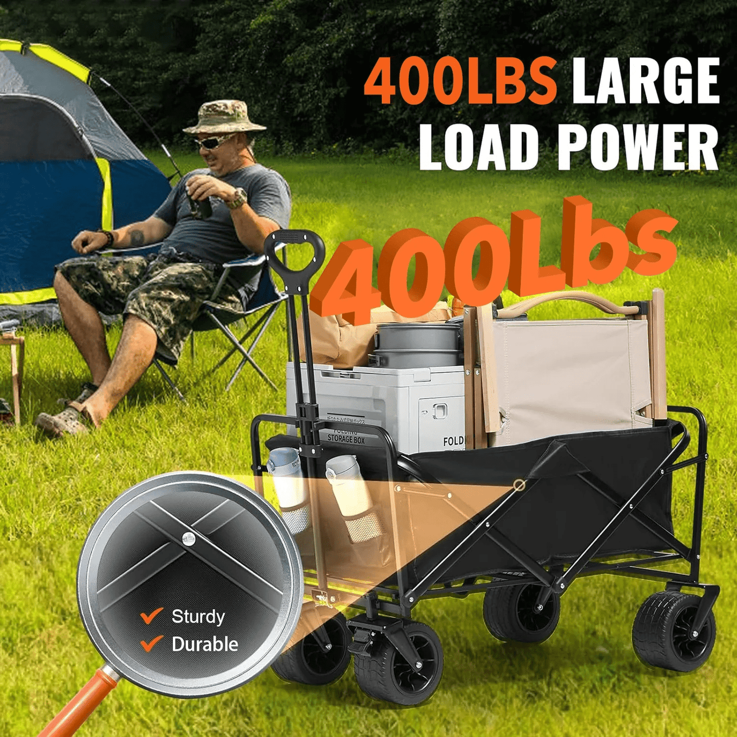 BN-LINK Collapsible Wagon Cart Max 400lb, Wagons Carts Foldable Carts, Lightweight Portable Utility Shopping Cart with Wheels, Folding Grocery Wagon Cart for Grocery, Camping, Shopping, Beach, Garden
