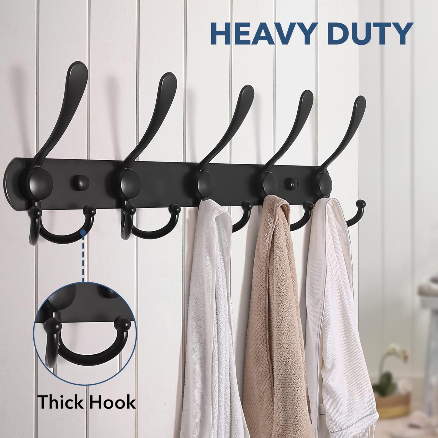 Behome 2 Packs Coat Rack Wall Mounted, Hat Wall Rack with 5 Hooks, for Hanging Jackets, Hats, Coats