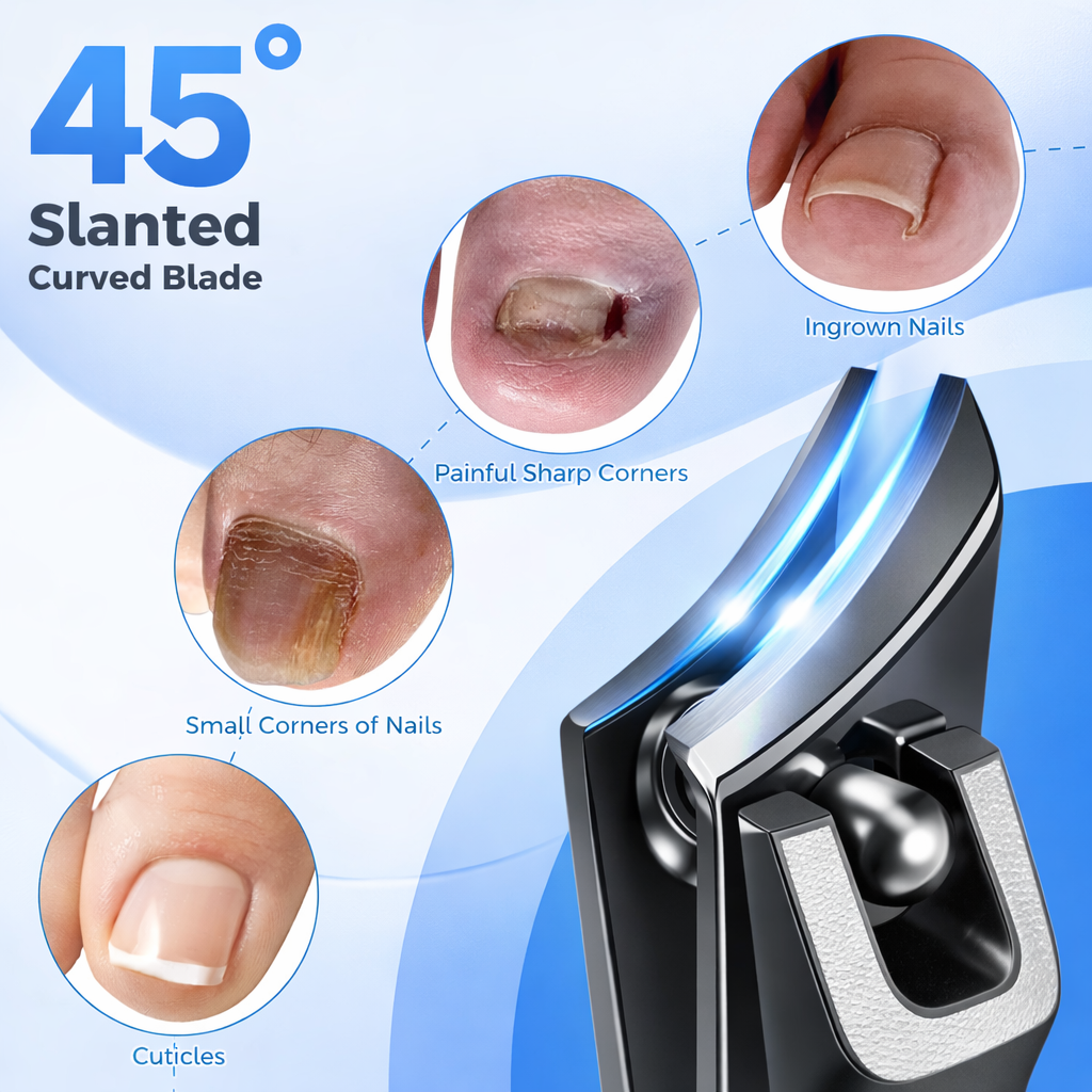 Behome Toenail Clippers for Thick Toenails, 6 Pcs Heavy Duty Nail Clipper Set for Seniors & Men, Angled Head Large Toe Nail Clippers with Wide Opening, Long Handle & Case