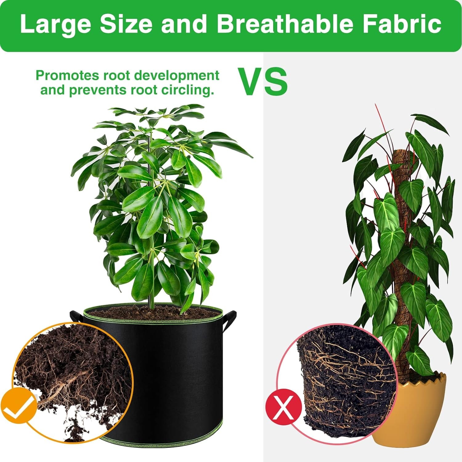 BN-LINK 5-Pack 10 Gallon Grow Bags with Handles, Thickened Nonwoven Fabric Pots Heavy Duty Aeration Fabric Pots Plant or Fruits Flowers Plant