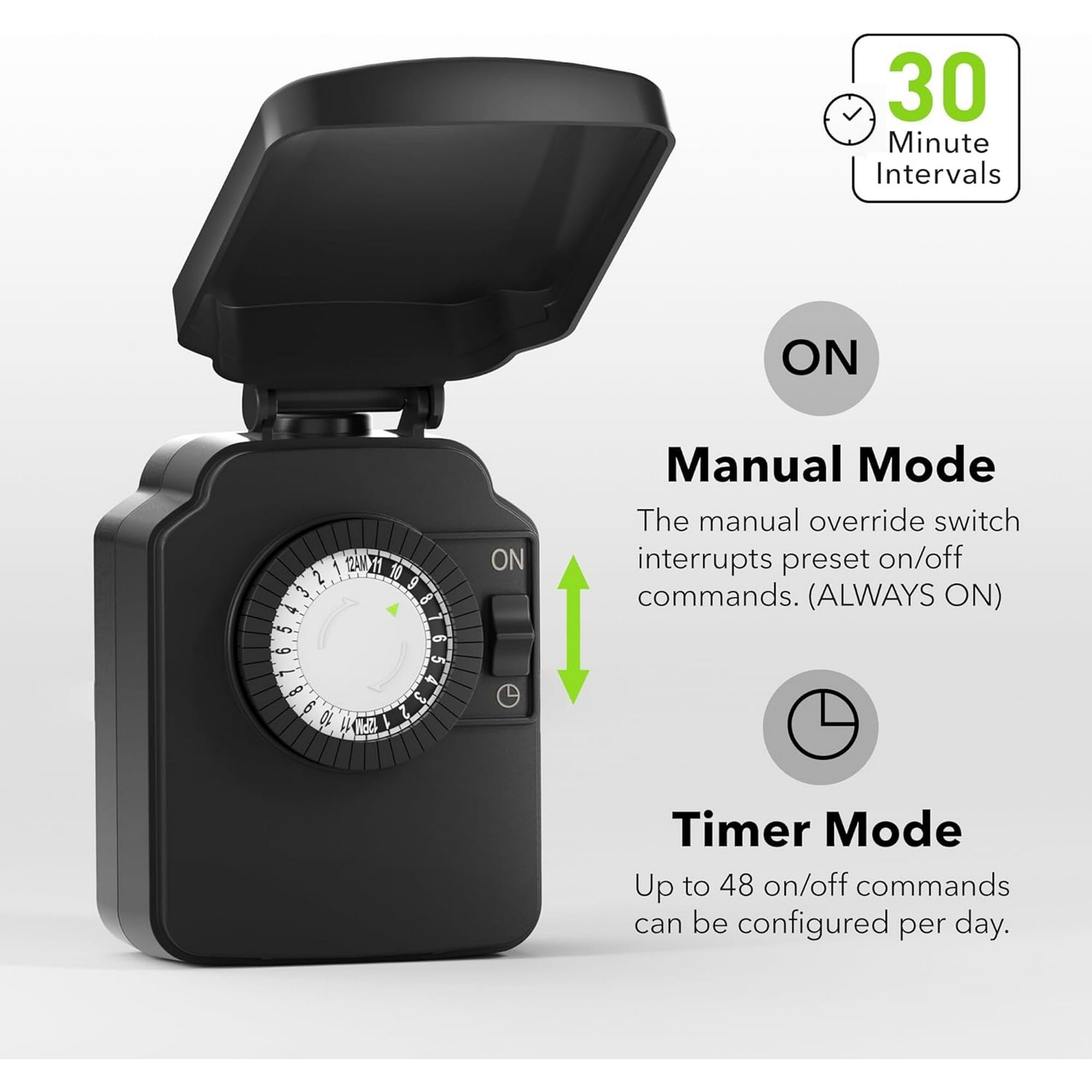 BN-LINK 24 Hour Mechanical Outdoor Light Timer with Silicone and Protective Covers, Waterproof and Dustproof, Outdoor Plug Timer with 3-Prong Timer Outlet and 6-inch Flexible Cord, Heavy Duty