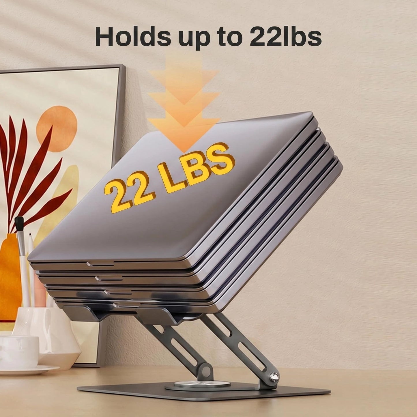 Behome Adjustable Laptop Stand for Desk, Foldable Laptop Riser with 360°Swivel Base, Height Adjustable Ventilated Laptop Holder, Compatible with MacBook, All 10"-16" Laptops